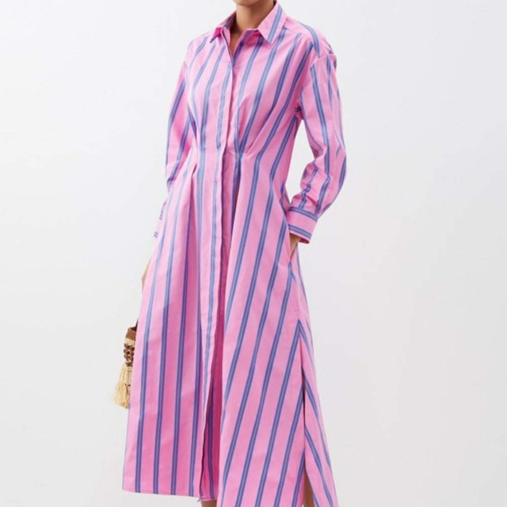 NWT Evi Grintela Patty Cotton Poplin Shirt Dress in Pink / Blue Sz S